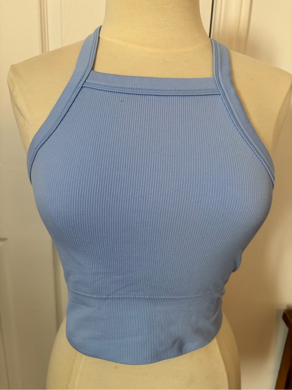 Athleta Sky Blue Ribbed Halter Crop Top